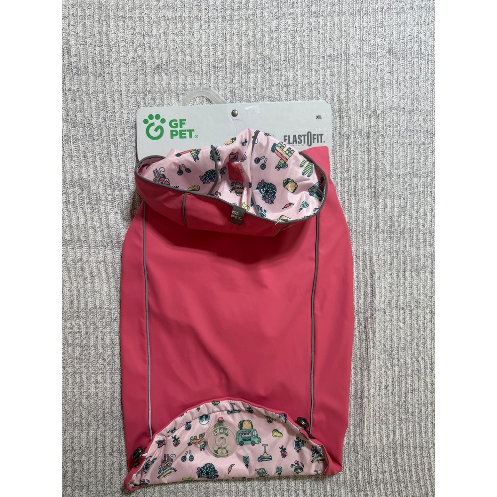 GF Pet Raincoat Dog XL Pink Reversible ElastoFit Fiesta Print Hooded Jacket